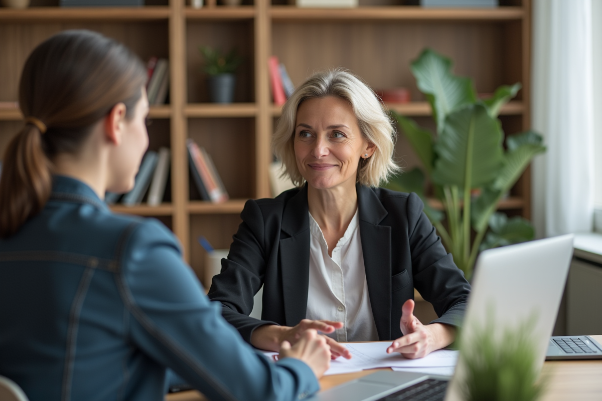 Coach femme en discussion avec une cliente au bureau
