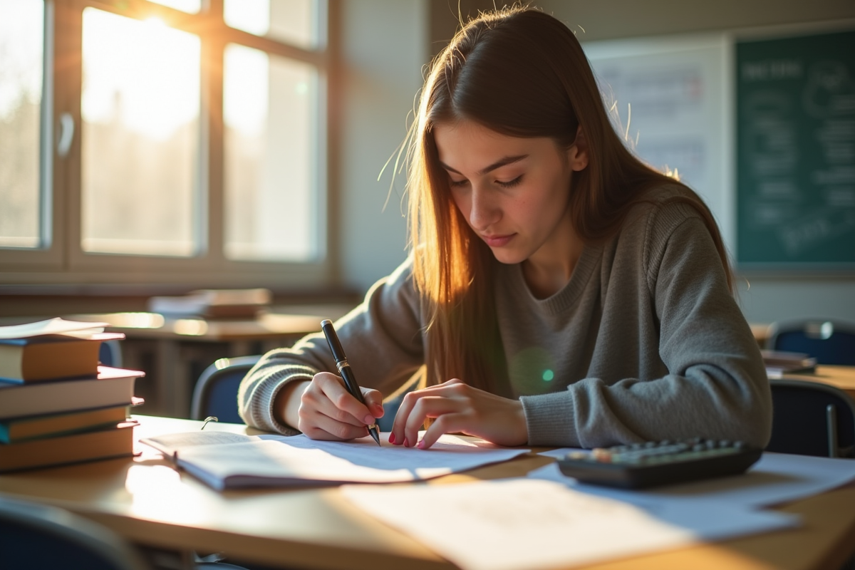 Étudiant en classe moderne travaillant sur une fiche financière