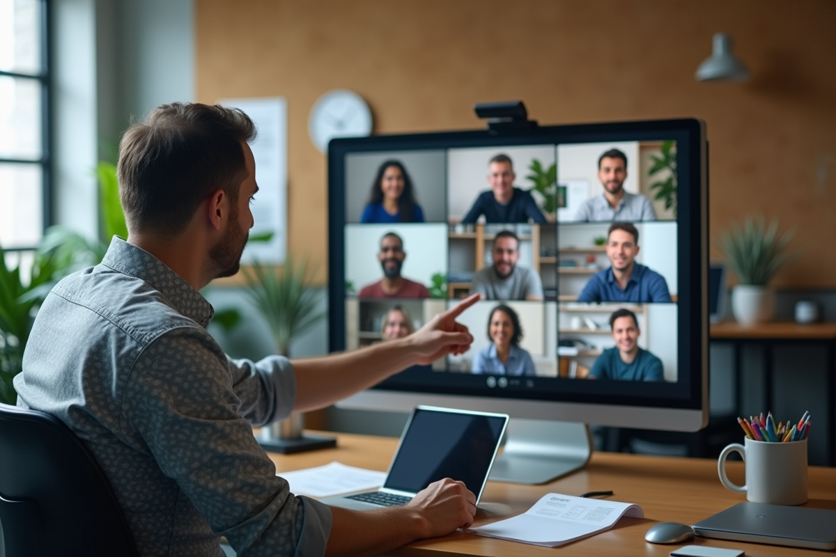 Enseignant en visioconférence avec un groupe d