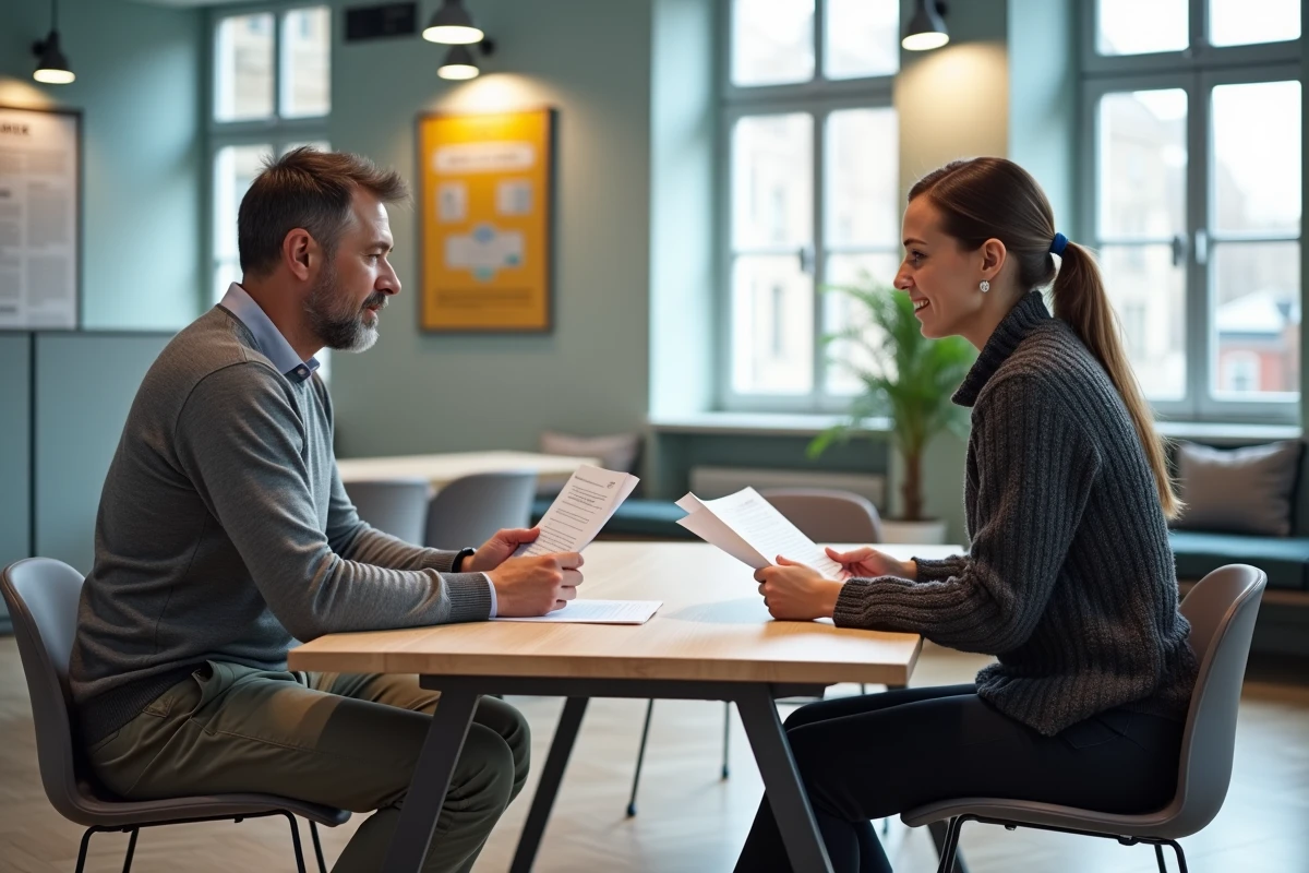 Homme français rencontrant conseiller en centre de formation