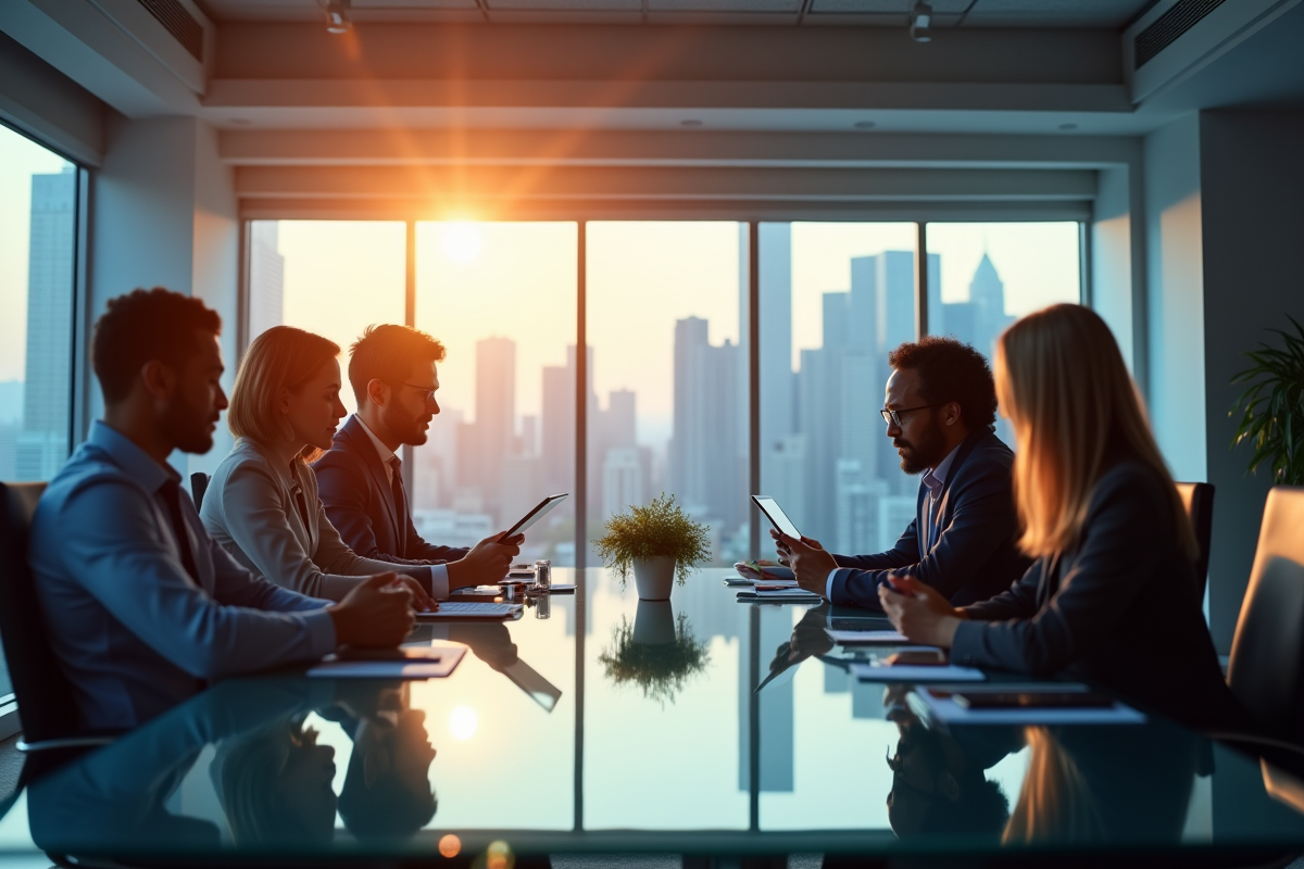 Groupe de professionnels financiers collaborant autour d