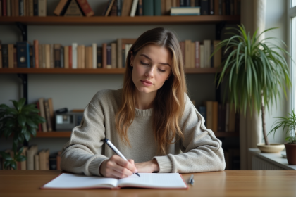 Jeune femme écrivant ses objectifs dans un carnet