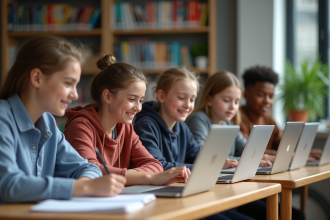 Groupe d'étudiants en classe collaborative