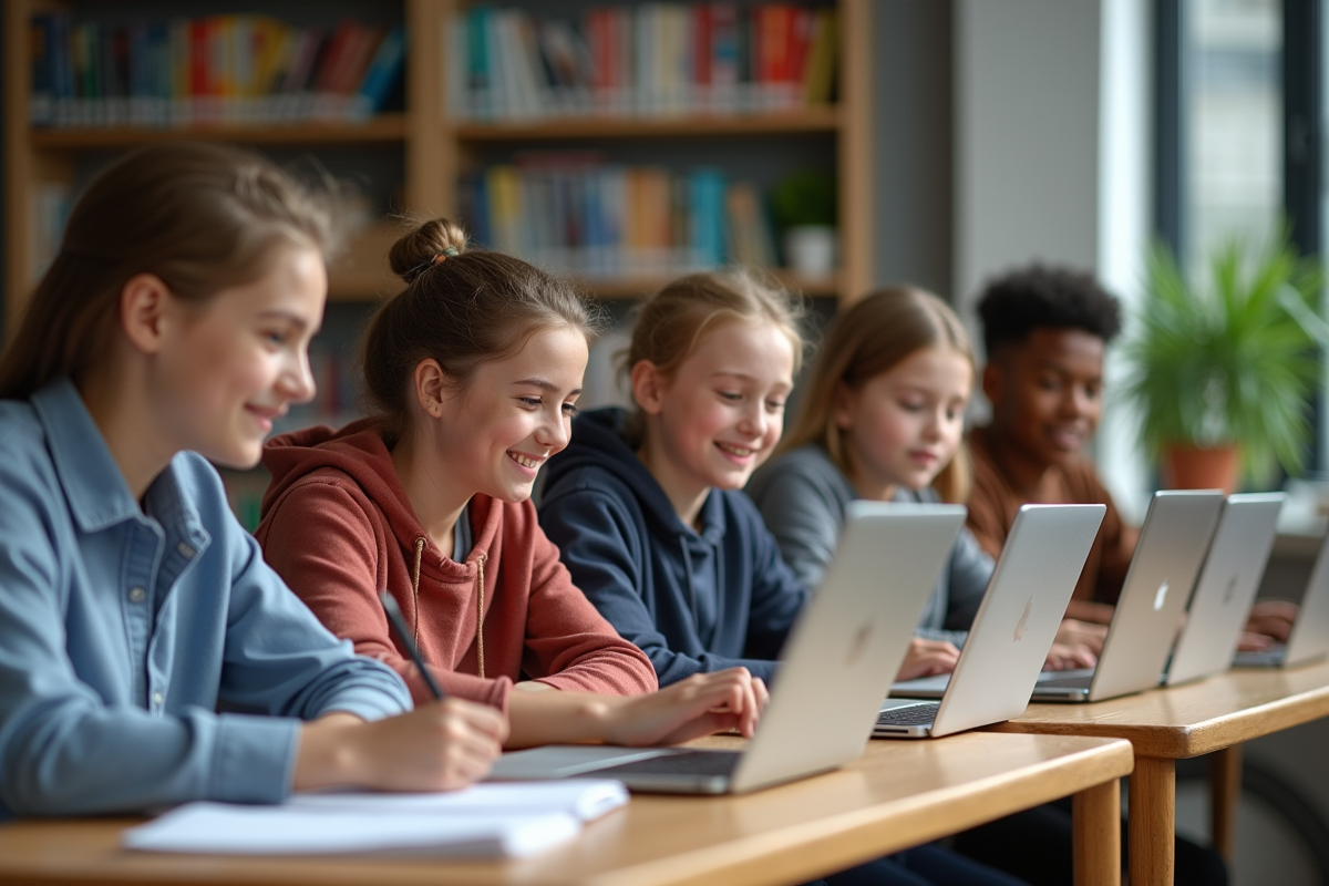 Groupe d'étudiants en classe collaborative