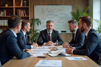 Groupe de managers en réunion dans un bureau moderne