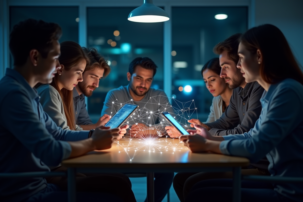 Groupe diversifié utilisant des tablettes connectées en réseau
