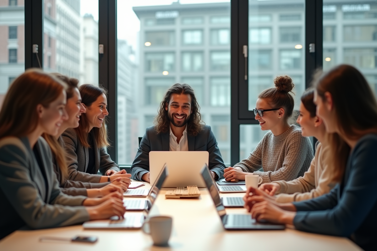 Groupe de jeunes entrepreneurs dans un bureau lumineux