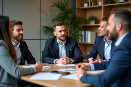 Groupe de professionnels en r&eacute;union de travail