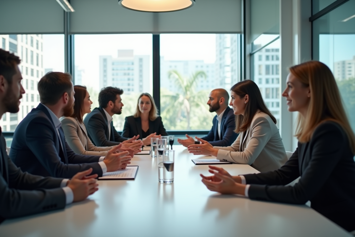 Groupe de professionnels en réunion autour d'une table