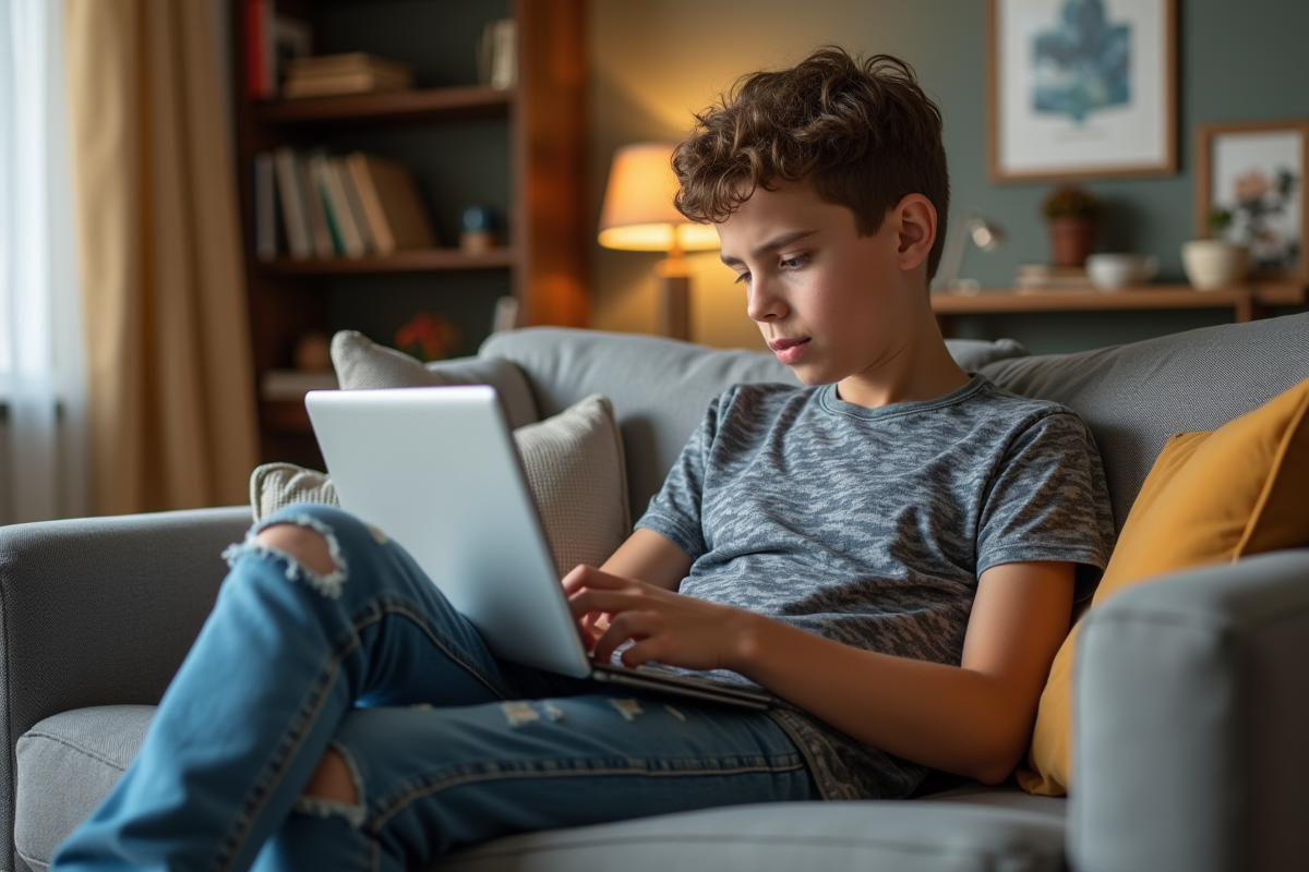 Adolescent utilisant une tablette en intérieur