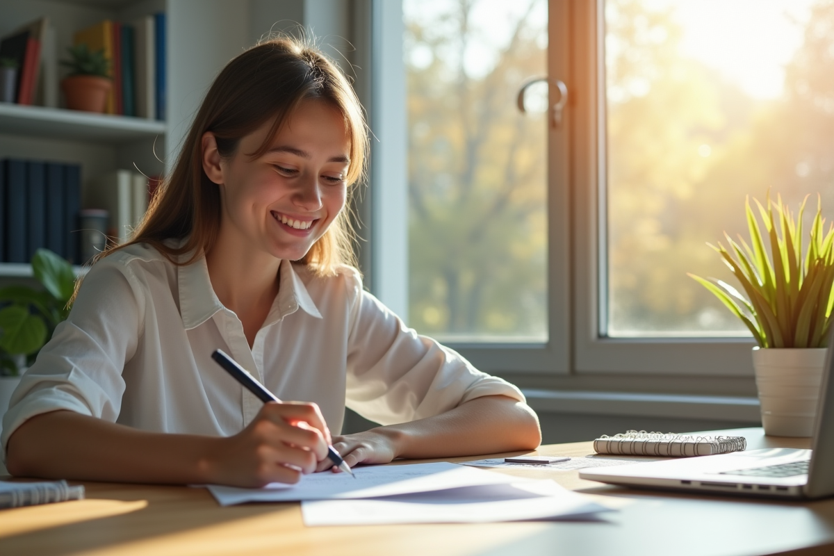 Jeune travailleur examinant des documents de salaire au bureau