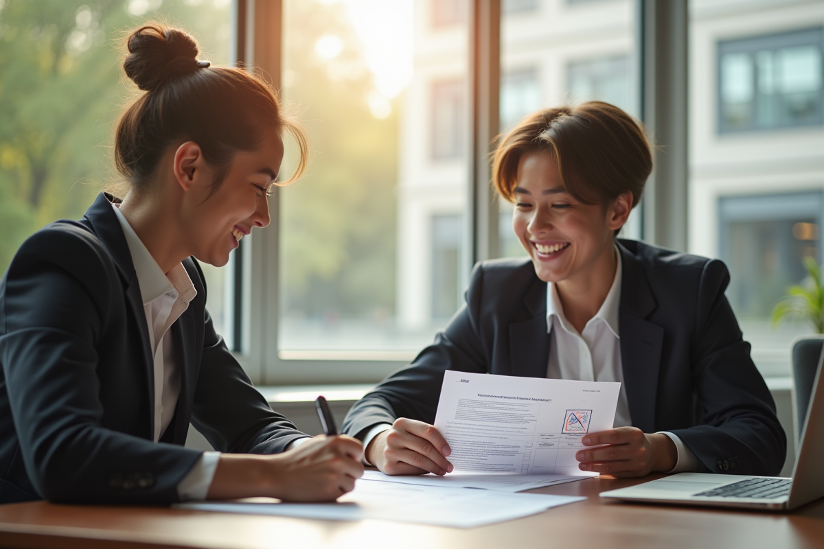 Jeunes professionnels signant un contrat au bureau