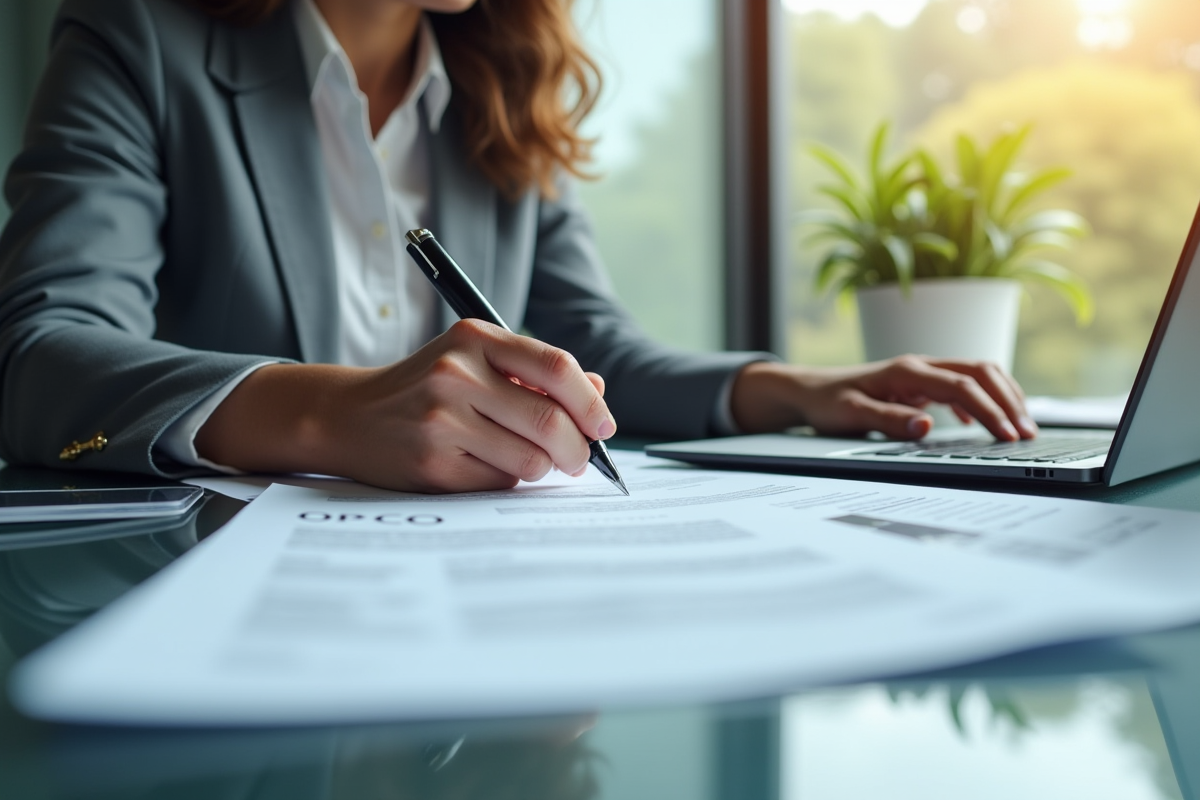 Professionnel au bureau remplissant des documents avec un ordinateur