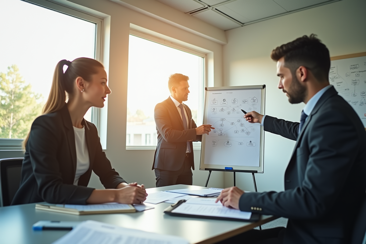 Deux professionnels en réunion dans un bureau moderne