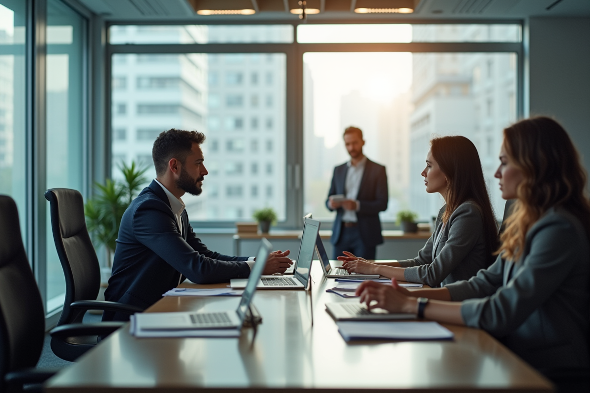 Réunion de bureau avec employés hésitants et expressions d exclusion