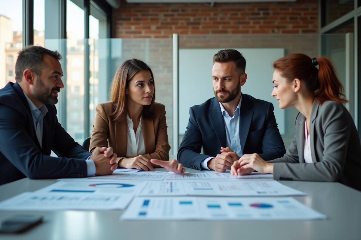 Groupe de professionnels discutant autour d