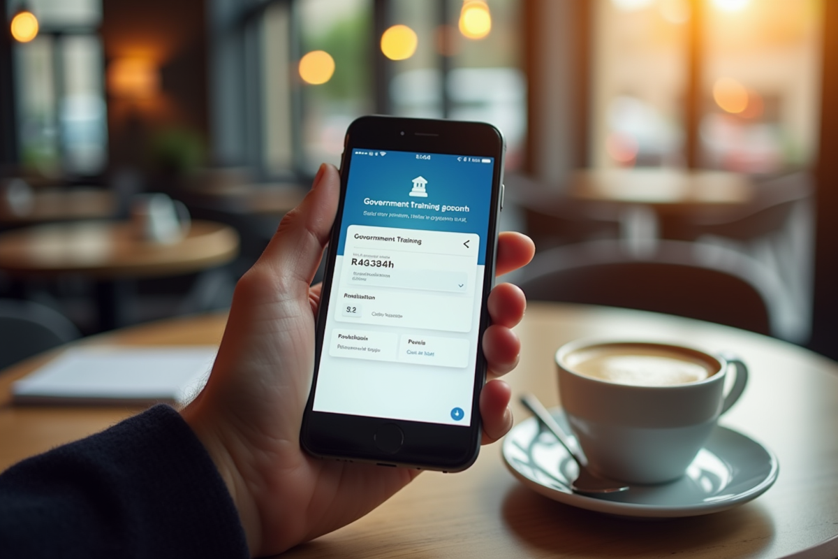 Main tenant un smartphone affichant le portail formation